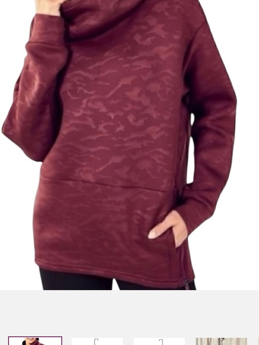 Fabletics Maroon Cowl Neck Pullover Hoodie